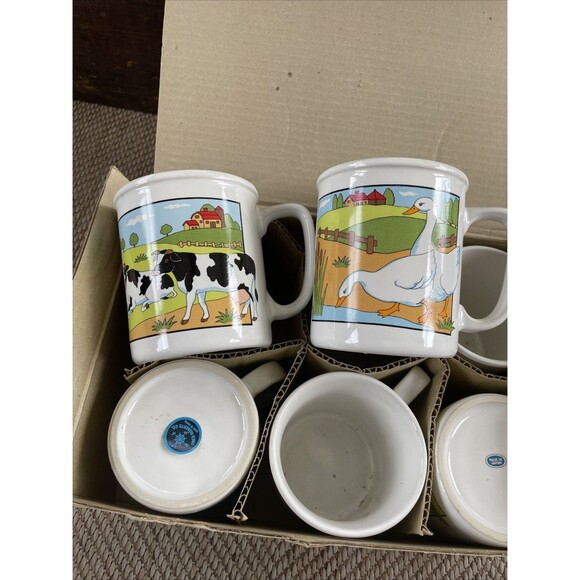 Vintage Fred Roberts Co. Country Farm Animals Stoneware Cups Mugs Set of 6 NIB - Picture 3 of 7